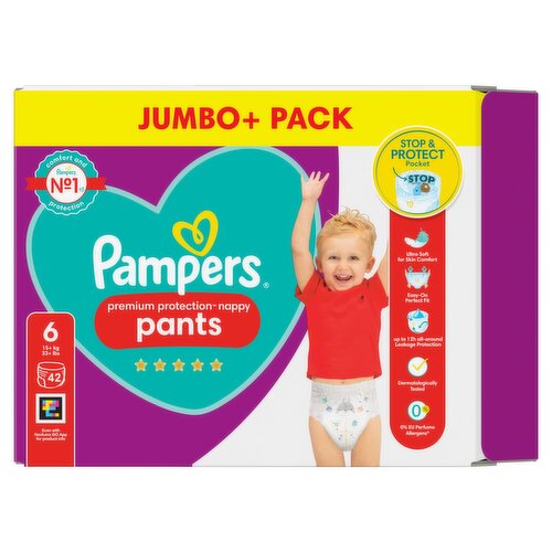 Pampers Premium Protection Nappy Pants Size 6, 42 Nappies, 15+kg