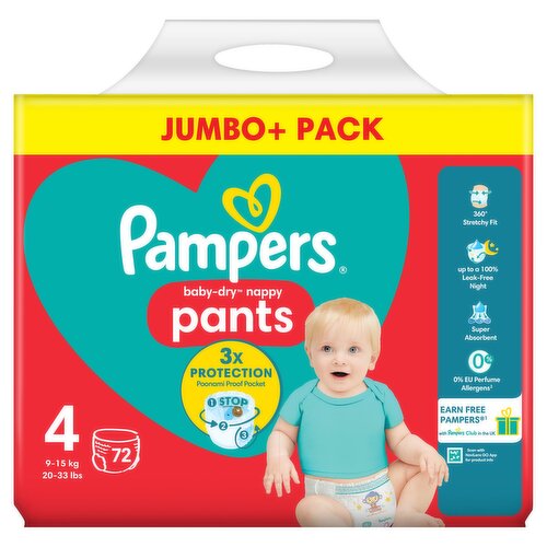 Pampers Baby-Dry Nappy Pants Size 4, 72 Nappies, 9kg - 15kg