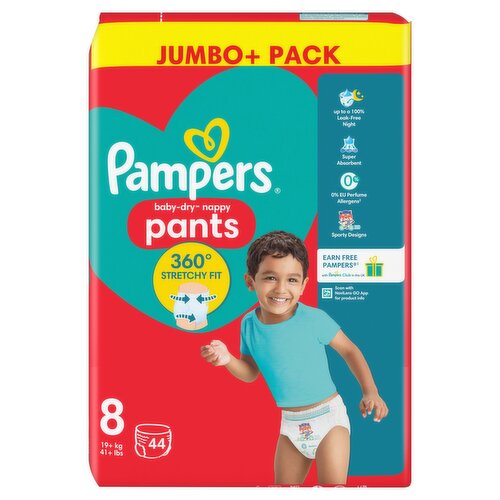 Pampers Baby-Dry Nappy Pants Size 8, 44 Nappies, 19kg+, Jumbo+ Pack - ASDA  Groceries