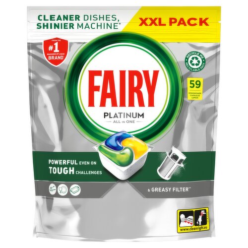 Fairy Platinum All In One Dishwasher Tablets, Lemon, 59 Tablets