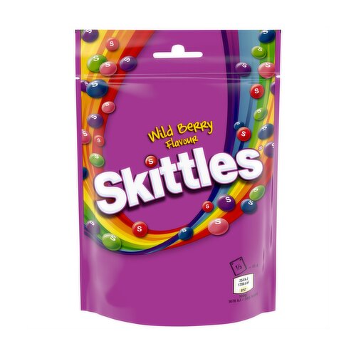 Skittles Vegan Chewy Sweets Wild Berry Fruit Flavoured Pouch Bag 136g