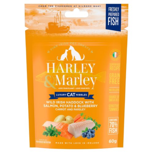 Harley & Marley Wild Irish Haddock with Salmon, Potato & Blueberry Carrot & Parsley Cat Nibbles 60g