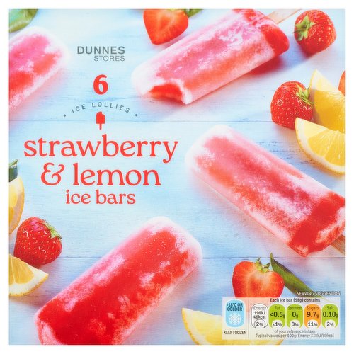 Dunnes Stores Ice Lollies Strawberry & Lemon Ice Bars 6 x 58g (348g)