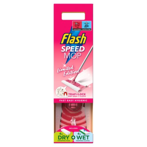 Flash Speedmop Floor Cleaner Starter Kit Pink (1 Handle + 4 Wet & 4 Dry Pads)