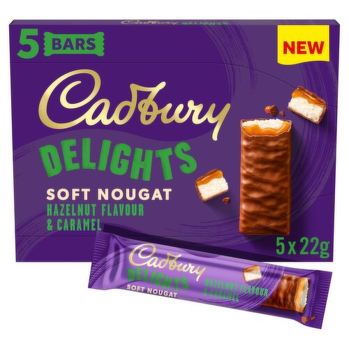 Cadbury Delights Soft Nougat Hazelnut Flavour & Caramel Bars 5 x 22g (110g)