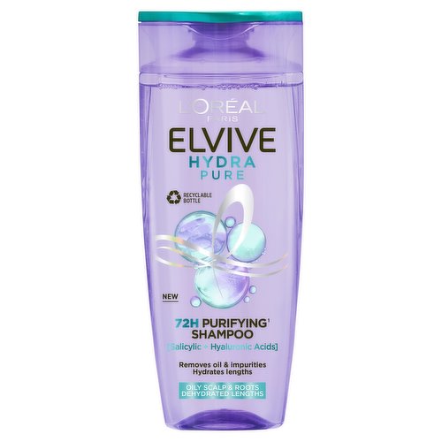 L'Oréal Paris Elvive Hydra Pure 72h Purifying Shampoo, with Hyaluronic & Salicylic Acids 400ml