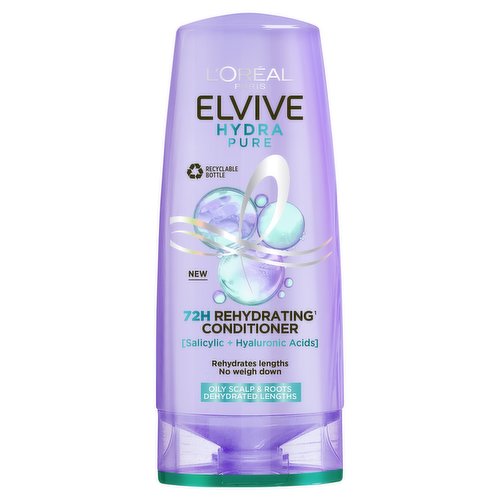 L'Oreal Paris Elvive Hydra Pure 72h Rehydrating Conditioner, with Hyaluronic & Salicylic Acids 300ml