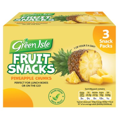 Green Isle Fruit Snacks Pineapple Chunks 3 x 80g (240g)