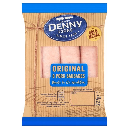 Henry Denny & Sons Gold Medal 8 Original Pork Sausages 227g