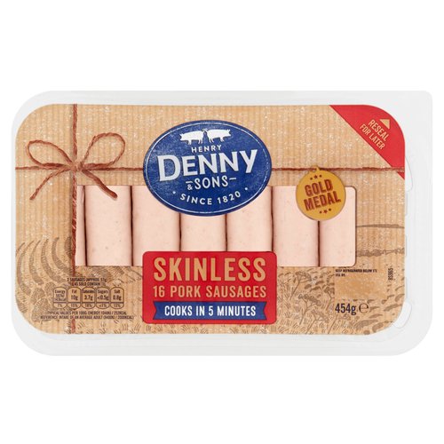 Henry Denny & Sons Gold Medal 16 Skinless Pork Sausages 454g