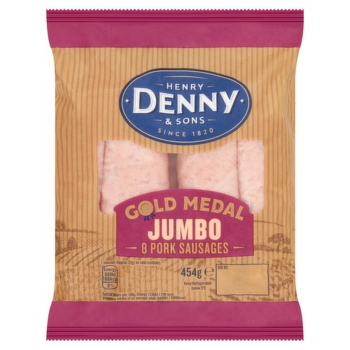 Henry Denny & Sons Gold Medal 8 Jumbo Pork Sausages 454g