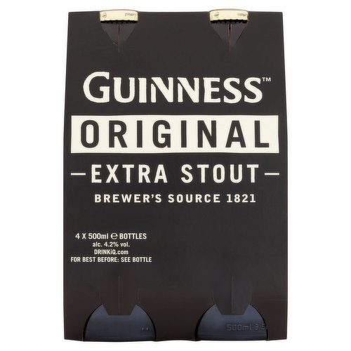 Guinness Original Extra Stout Beer 4 x 500ml Bottle