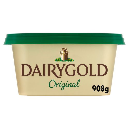 Blended spread 63%.<br/><br/><b>Features</b><br/>Traditionally Made Using Natural Ingredients<br/>Perfectly churned, deliciously creamy, dairygold taste<br/>Contains no hydrogenated oils<br/>Guaranteed Irish<br/>Suitable for vegetarians<br/><br/><b>Lifestyle</b><br/>Suitable for Vegetarians<br/><br/><b>Pack Size</b><br/>908g ℮<br/><br/><b>Usage Other Text</b><br/>This pack contains 90 Servings<br/><br/><b>Usage Count</b><br/>Number of uses - Servings - 90<br/><br/><br/><b>Ingredients</b><br/><span style='font-weight: bold;'>Cream</span><br/>Palm Oil<br/>Rapeseed Oil<br/>Salt<br/>Colour (Carotenes)<br/><br/><b>Allergy Advice</b><br/>For allergens see ingredients in <span style='font-weight: bold;'>bold</span>.<br/><br/><br/><b>Storage Type</b><br/>Chilled<br/><br/><b>Storage and Usage Statements</b><br/>Keep Refrigerated<br/><br/><b>Storage</b><br/>Keep Refrigerated<br/>
Best Before: See Lid<br/><br/><b>Company Name</b><br/>Kerry EMEA<br/><br/><b>Company Address</b><br/>Naas,<br/>
Co. Kildare,<br/>
W91 W923,<br/>
Ireland.<br/><br/><b>Telephone Helpline</b><br/>(ROI) 1800 924 632<br/><br/><b>Web Address</b><br/>www.yourdairygold.ie<br/><br/><b>Return To</b><br/>www.yourdairygold.ie<br/>
Write to us at:<br/>
Kerry EMEA,<br/>
Naas,<br/>
Co. Kildare,<br/>
W91 W923,<br/>
Ireland.<br/>
(ROI) 1800 924 632.<br/>