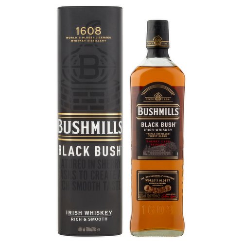 <b>Features</b><br/>Matured in Sherry Casks to Create a Rich Smooth Taste<br/>Rich & Smooth<br/>Triple Distilled Finest Blend<br/>Sherry Cask Reserve<br/>The "Old Bushmills" Distillery<br/><br/><b>Pack Size</b><br/>70cl ℮<br/><br/><b>General Alcohol Data</b><br/>Alcohol By Volume - 40<br/>Units - 28<br/><br/><b>Storage Type</b><br/>Ambient<br/><br/>Country of Origin - Ireland<br/><br/><b>Safety Statements</b><br/>Pregnancy Warning<br/><br/><b>Origin</b><br/>Product of Ireland<br/><br/><b>Company Name</b><br/>Distillery Company Limited<br/><br/><b>Company Address</b><br/>Bushmills,<br/>
County Antrim.<br/><br/><b>Web Address</b><br/>bushmills.com<br/><br/><b>Return To</b><br/>Distillery Company Limited,<br/>
Bushmills,<br/>
County Antrim.<br/>
bushmills.com<br/><br/>