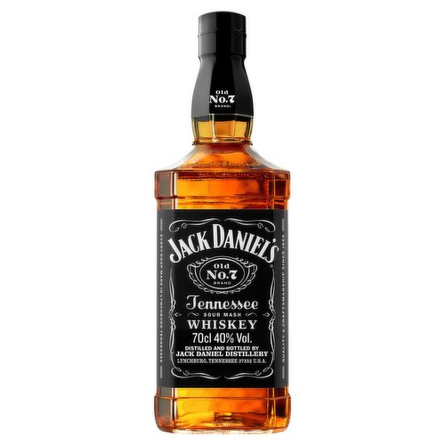 Jack Daniel's Old No. 7 Tennessee Whiskey<br/><br/><b>Further Description</b><br/>80% Corn 8% Rye 12% Malt<br/><br/><b>Features</b><br/>A smooth sipping Tennessee whiskey, best enjoyed on the rocks or as a classic Jack & Coke.<br/><br/><b>Pack Size</b><br/>70cL ℮<br/><br/><b>General Alcohol Data</b><br/>Alcohol By Volume - 40.0<br/>Serving Suggestion - Jack Daniel's and Cola<br/>Tasting Notes - Aroma: Caramel with mild hints of banana<br/>Units - 28<br/><br/><b>Lower Age Limit</b><br/>Statutory - Years - 18<br/><br/><b>Safety Warning</b><br/>The UK chief medical offices recommend adults do not regularly drink more that 14 units per week.<br/>
drinkaware.co.uk<br/>
<br/>
Enjoy Responsibly<br/><br/><b>Storage Type</b><br/>Ambient<br/><br/><b>Storage</b><br/>Store in a cool, dry place<br/><br/><b>Preparation and Usage</b><br/>Jack Daniel's and Cola<br/><br/>Country of Origin - United States<br/><br/><b>Safety Statements</b><br/>Pregnancy Warning<br/><br/><b>Company Name</b><br/>Brown-Forman  Beverages Europe Ltd.<br/><br/><b>Company Address</b><br/>45 Mortimer Street,<br/>
London,<br/>
W1W 8HJ,<br/>
UK.<br/><br/><b>Trademark Information</b><br/>Jack Daniel's is a registered trademark. ©2022 Jack Daniel's. All rights reserved.<br/><br/><b>Web Address</b><br/>www.jackdaniels.com<br/><br/><b>Return To</b><br/>Brown-Forman Beverages Europe Ltd.,<br/>
45 Mortimer Street,<br/>
London,<br/>
W1W 8HJ,<br/>
UK.<br/><br/>