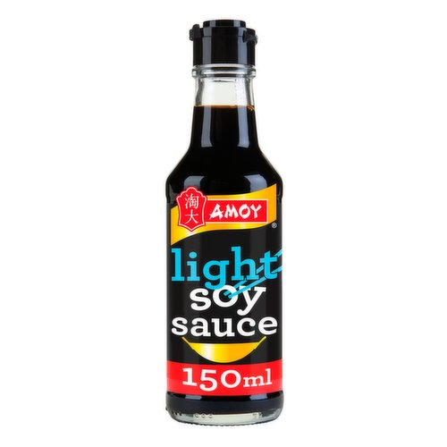 Light Soy Sauce.<br/><br/><b>Further Description</b><br/>For recipe ideas visit www.Amoy.co.uk<br/><br/><b>Features</b><br/>Mix, dip, marinate<br/>Suitable for vegetarians<br/><br/><b>Lifestyle</b><br/>Suitable for Vegetarians<br/><br/><b>Pack Size</b><br/>150ml ℮<br/><br/><b>Usage Other Text</b><br/>30 servings per bottle<br/><br/><b>Usage Count</b><br/>Number of uses - Servings - 30<br/><br/><br/><b>Ingredients</b><br/>Soy Sauce Extract (51%, Water, <span style='font-weight: bold;'>Soybean</span>, Salt, <span style='font-weight: bold;'>Wheat</span> Flour)<br/>Water<br/>Sugar<br/>Salt<br/>Colour - Plain Caramel<br/>Acidity Regulators - Citric Acid, Lactic Acid<br/>Preservative - Potassium Sorbate<br/>Flavour Enhancers - E631 and E627<br/><br/><b>Storage Type</b><br/>Ambient<br/><br/><b>Storage</b><br/>Best before end: see cap.<br/><br/><b>Origin</b><br/>Naturally brewed in China. Blended in the UK<br/><br/><b>Company Name</b><br/>H.J. Heinz Foods UK Ltd.<br/><br/><b>Company Address</b><br/>London,<br/>
SE1 9SG,<br/>
UK.<br/><br/><b>Trademark Information</b><br/>Amoy is a trademark of Ajinomoto Co., Inc., Tokyo, Japan, used under license.<br/><br/><b>Telephone Helpline</b><br/>UK 0800 072 4090<br/>ROI 1800 995311<br/><br/><b>Return To</b><br/>Consumer Care Line Call Free (UK Mainland only) 0800 072 4090 (ROI 1800 995311)<br/>
H.J. Heinz Foods UK Ltd.,<br/>
London,<br/>
SE1 9SG,<br/>
UK.<br/>