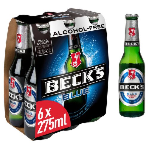 Beer<br/><br/><b>Pack Size</b><br/>275ML ℮<br/><br/><br/><b>Ingredients</b><br/>Water<br/><span style='font-weight: bold;'>Malted Barley</span><br/>Hops<br/>Yeast<br/><br/><b>Alcohol By Volume Other Text</b><br/>Not more than 0.05% ABV<br/><br/><b>Lower Age Limit</b><br/>Statutory - Years - 18<br/><br/><b>Number of Units</b><br/>6<br/><br/><b>Storage Type</b><br/>Ambient<br/><br/><b>Storage</b><br/>For "Best Before" date: See Base of Pack<br/><br/><b>Company Name</b><br/>AB InBev UK Ltd.<br/><br/><b>Company Address</b><br/>Luton,<br/>
LU1 3LS.<br/><br/><b>Telephone Helpline</b><br/>0870 24 111 24<br/><br/><b>Web Address</b><br/>www.becks.com<br/><br/><b>Return To</b><br/>AB InBev UK Ltd.,<br/>
Luton,<br/>
LU1 3LS.<br/>
UK Consumer Helpline: 0870 24 111 24<br/>
www.becks.com<br/>