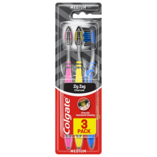 Colgate ZigZag Black Medium Manual Toothbrush x3