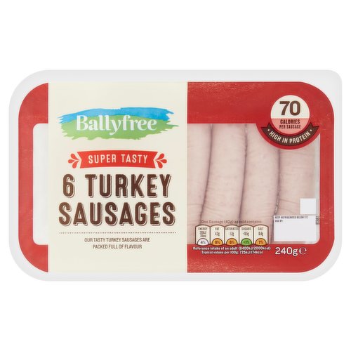 Ballyfree 6 Super Tasty Turkey Sausages 240g