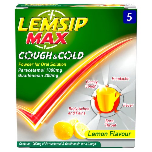 Lemsip Max Cough & Cold Powder for Oral Solution Paracetamol 1000mg Guaifenesin 200mg