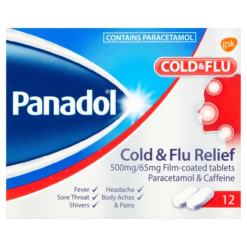 Panadol Cold & Flu Relief 500mg/65mg Film-Coated Tablets 12 Tablets