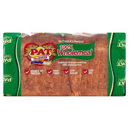 Pat the Baker Be Healthy Range 100% Wholemeal Traditional Sliced 800g