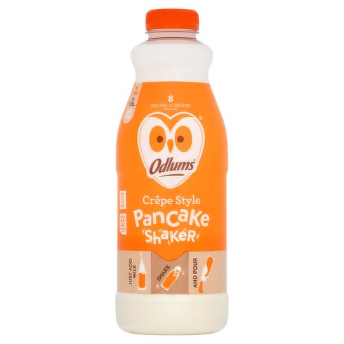 Pancake Mix (Crêpe Style)<br/><br/><b>Further Description</b><br/>For delicious recipe ideas and inspiration visit odlums.ie<br/><br/><b>Features</b><br/>Makes 10 perfect pancakes<br/>Suitable for vegetarians<br/><br/><b>Lifestyle</b><br/>Suitable for Vegetarians<br/><br/><b>Pack Size</b><br/>250g ℮<br/><br/><br/><b>Ingredients</b><br/><span style='font-weight: bold;'>Wheat</span> Flour<br/>Sugar<br/>Fat Powder (contains: Palm Oil, Glucose Syrup, <span style='font-weight: bold;'>Milk</span> Derivatives, Stabiliser: Pentasodium Triphosphate, Anti Caking Agent: Silicon Dioxide)<br/>Whole <span style='font-weight: bold;'>Egg</span> Powder<br/>Salt<br/><br/><b>Allergy Advice</b><br/>For allergens, including Cereals containing Gluten, see ingredients in <span style='font-weight: bold;'>bold</span>.<br/><br/><br/><b>Storage Type</b><br/>Ambient<br/><br/><b>Storage</b><br/>Store in a cool, dry place.<br/>
Once mixed, keep refrigerated and use within 24 hours.<br/>
For Best Before: See Cap.<br/><br/><b>Preparation and Usage</b><br/>Add milk, shake and pour<br/>
<br/>
To make our pancakes you will need:<br/>
450ml of your preferred milk<br/>
Butter/oil for frying<br/>
<br/>
Directions:<br/>
Turn bottle upside down and shake to loosen mix.<br/>
Add cold milk to the fill line on this pack.<br/>
Replace cap and shake until mix is fully dissolved.<br/>
Release cap slowly.<br/>
Add butter/oil to frying pan and heat. Pour on enough batter to cover base of pan.<br/>
Cook both sides of pancake until golden brown.<br/>
Serve & Enjoy!<br/><br/>Country of Origin - Ireland<br/><br/><b>Origin</b><br/>Made in Ireland<br/><br/><b>Company Name</b><br/>Valeo Foods<br/><br/><b>Company Address</b><br/>Merrywell Industrial Estate,<br/>
Ballymount,<br/>
Dublin 12.<br/><br/><b>Telephone Helpline</b><br/>1800 855 706 (ROI)<br/>0800 085 5385 (NI & UK)<br/><br/><b>Web Address</b><br/>www.valeofoods.ie<br/><br/><b>Return To</b><br/>Valeo Foods,<br/>
Merrywell Industrial Estate,<br/>
Ballymount,<br/>
Dublin 12.<br/>
For Customer Care, call:<br/>
1800 855 706 (ROI)<br/>
0800 085 5385 (NI & UK)<br/>
Or for more information visit:<br/>
www.valeofoods.ie<br/>