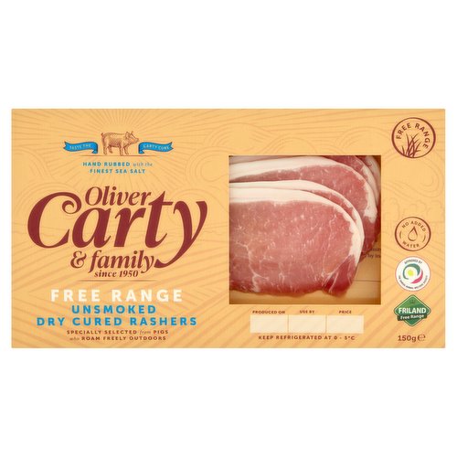 Oliver Carty & Family Free Range Unsmoked Dry Cured Rashers 150g