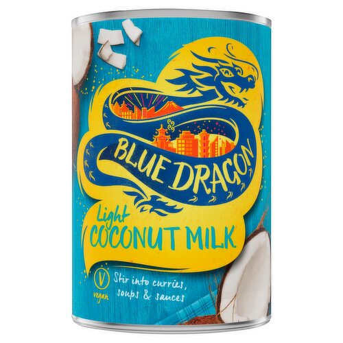 Reduced fat coconut milk.<br/><br/><b>Further Description</b><br/>Find us on Facebook, Twitter and Instagram<br/><br/><b>Features</b><br/>Stir into curries, soups & sauces<br/>Suitable for vegetarians and vegans<br/><br/><b>Lifestyle</b><br/>Suitable for Vegans<br/>Suitable for Vegetarians<br/><br/><b>Pack Size</b><br/>400ml ℮<br/><br/><br/><b>Ingredients</b><br/>Water<br/>Coconut Extract (25%)<br/>Stabiliser (E466)<br/>Antioxidant (Citric Acid)<br/><br/><b>Allergy Text</b><br/>May contain Peanuts and Nuts<br/><br/><br/><b>Storage Type</b><br/>Ambient<br/><br/><b>Storage</b><br/>Store at room temperature. Once opened, refrigerate contents in an appropriate container and consume within 2 days.<br/>
Best Before End: See end of can.<br/><br/><b>Preparation and Usage</b><br/>Feeling inspired?<br/>
Try tailoring the flavours with sugar and Blue Dragon Fish Sauce.<br/>
<br/>
This product may naturally solidify when cold. Warming will return it to a liquid state. Shake well before use.<br/><br/><b>Origin</b><br/>Produced in Thailand or Philippines<br/><br/><b>Company Name</b><br/>AB World Foods Ltd.<br/><br/><b>Company Address</b><br/>Kiriana House,<br/>
Kiribati Way,<br/>
Leigh,<br/>
Lancashire,<br/>
WN7 5RS,<br/>
UK.<br/><br/><b>Telephone Helpline</b><br/>UK: 0800 0195 617<br/>ROI: 0044 800 0195 617<br/><br/><b>Web Address</b><br/>www.bluedragon.co.uk<br/><br/><b>Return To</b><br/>AB World Foods Ltd.,<br/>
Kiriana House,<br/>
Kiribati Way,<br/>
Leigh,<br/>
Lancashire,<br/>
WN7 5RS,<br/>
UK.<br/>
UK: 0800 0195 617<br/>
ROI: 0044 800 0195 617<br/>
www.bluedragon.co.uk<br/>