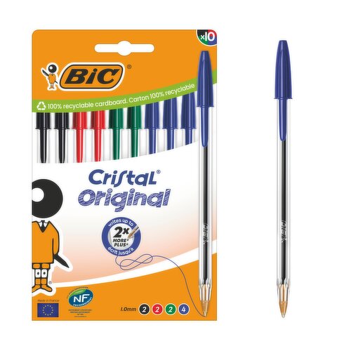 BIC Cristal Multicoloured Ballpoint Pens, Assorted Colours Everyday Wide  Nib Biropens (1.6mm), Pack of 20