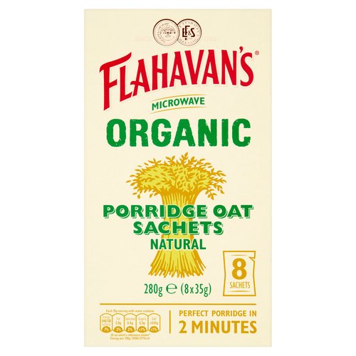 Flahavan's Microwave Organic Porridge Oat Sachets Natural 8 x 35g (280g)