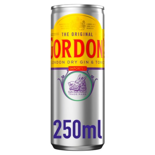 Gordon's London Dry Gin and Tonic 250ml Ready to Drink Premix Can