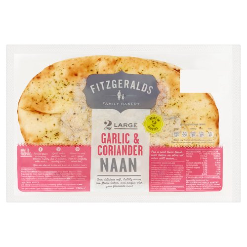 Fitzgeralds Family Bakery 2 Large Garlic & Coriander Naan 260g