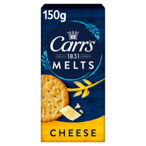 Wheaten Biscuits with Cheese<br/><br/><b>Further Description</b><br/>www.123healthybalance.com<br/><br/><b>Features</b><br/>Snackable Biscuits with a Melting Texture<br/><br/><b>Pack Size</b><br/>150g ℮<br/><br/><b>Usage Other Text</b><br/>Typical number of biscuits per pack: 34<br/><br/><b>Usage Count</b><br/>Number of uses - Servings - 34<br/><br/><b>Recycling Info</b><br/>Carton - Recycle<br/><br/><br/><b>Ingredients</b><br/><span style='font-weight: bold;'>Wheat</span> Flour<br/>Vegetable Oils (Coconut, Palm)<br/>Dried Cheese Powder (9%) (<span style='font-weight: bold;'>Milk</span>)<br/>Sugar<br/>Dried Onion<br/>Natural Flavouring (Contains Dried Whey (<span style='font-weight: bold;'>Milk</span>), Lactose (<span style='font-weight: bold;'>Milk</span>))<br/>Raising Agents (Ammonium Bicarbonate, Sodium Bicarbonate)<br/>Poppy Seeds<br/>Salt<br/>Colour (Carotenes)<br/><br/><b>Allergy Advice</b><br/>For allergens, including Cereals containing Gluten, see ingredients in <span style='font-weight: bold;'>bold</span>.<br/><br/><br/><b>Allergy Text</b><br/>May also contain Sesame Seeds, Soya.<br/><br/><br/><b>Storage Type</b><br/>Ambient<br/><br/><b>Storage</b><br/>For Best Before date see base of pack.<br/>
Store in a cool, dry place.<br/>
Once opened, store in an airtight container.<br/><br/><b>Preparation and Usage</b><br/>Why not try with chipotle spiced guacamole?<br/><br/><b>Company Name</b><br/>Carr's of Carlisle / UB Snackfoods Ireland Ltd.<br/><br/><b>Company Address</b><br/>The Biscuit Works,<br/>
54 Church Street,<br/>
Carlisle,<br/>
Cumbria,<br/>
CA2 5TG,<br/>
UK.<br/>
<br/>
33 - 36 Northwood Court,<br/>
Freepost FDN5292,<br/>
Dublin 9,<br/>
Ireland.<br/><br/><b>Telephone Helpline</b><br/>UK 0800 9174520<br/>1800 409317<br/><br/><b>Return To</b><br/>Quality Guarantee<br/>
Please contact us on our Careline if you have any feedback on our products, or write to the Consumer Services Team, enclosing your pack, complete with the Best Before panel and contents. This does not affect your statutory rights.<br/>
Tel: Freephone (Mon - Fri 9am - 5pm)<br/>
UK 0800 9174520<br/>
Republic of Ireland 1800 409317<br/>
Mail: (UK): Carr's of Carlisle,<br/>
The Biscuit Works,<br/>
54 Church Street,<br/>
Carlisle,<br/>
Cumbria,<br/>
CA2 5TG,<br/>
UK.<br/>
<br/>
(Outside UK): Consumer Services,<br/>
UB Snackfoods Ireland Ltd.,<br/>
33 - 36 Northwood Court,<br/>
Freepost FDN5292,<br/>
Dublin 9,<br/>
Ireland.<br/>
Email via: www.unitedbiscuits.com<br/>