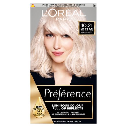 L'Oreal Paris Preference Hair Dye Long Lasting Luminous Permanent Hair  Colour 10.21 Stockholm