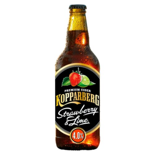 Genuine Swedish Cider<br/><br/><b>Pack Size</b><br/>500ML ℮<br/><br/><b>General Alcohol Data</b><br/>Alcohol By Volume - 4.0<br/>Serving Suggestion - Serve Chilled<br/>Tasting Notes - Produced in the town of Kopparberg, Sweden using soft water & fermented apples with a touch of strawberry and lime<br/><br/><b>Storage Type</b><br/>Ambient<br/><br/><b>Storage</b><br/>Best Before, See Date<br/><br/><b>Preparation and Usage</b><br/>Serve Chilled<br/><br/>Country of Origin - Sweden<br/><br/><b>Origin</b><br/>Product of Sweden<br/><br/><b>Company Name</b><br/>Kopparbergs Brewery<br/><br/><b>Company Address</b><br/>714 82 Kopparberg,<br/>
Sweden.<br/><br/><b>Telephone Helpline</b><br/>+46 (0)580 886 02<br/><br/><b>Web Address</b><br/>www.kopparbergs.se<br/><br/><b>Return To</b><br/>Kopparbergs Brewery,<br/>
714 82 Kopparberg,<br/>
Sweden.<br/>
Consumer Contact: +46 (0)580 886 02<br/>
www.kopparbergs.se<br/><br/>