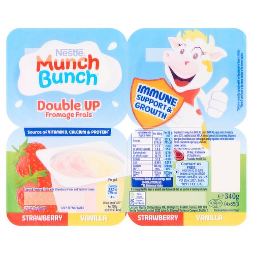 Munch Bunch Double Up Fromage Frais Strawberry Vanilla 4 x 85g (340g)