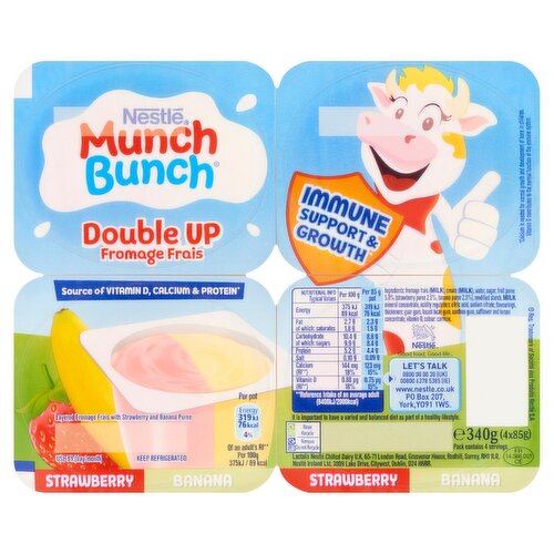 Munch Bunch Double Up Fromage Frais Strawberry Banana 4 x 85g (340g)