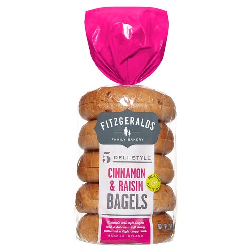 Fitzgeralds Family Bakery 5 Deli Style Cinnamon & Raisin Bagels 425g