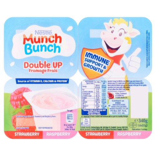 Munch Bunch Double Up Fromage Frais Strawberry Raspberry 4 x 85g (340g)