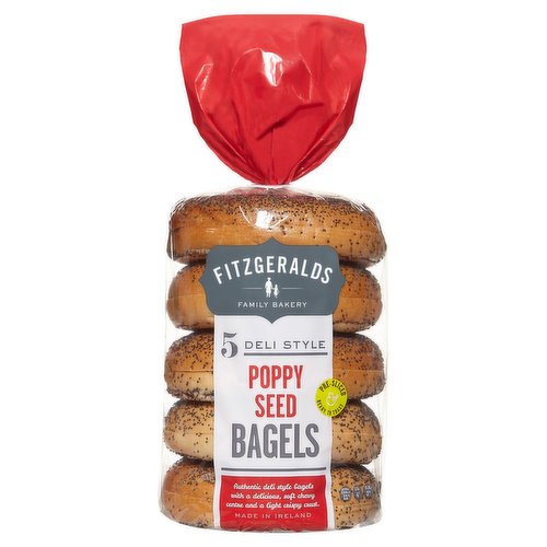 Fitzgeralds Family Bakery 5 Deli Style Poppy Seed Bagels 425g