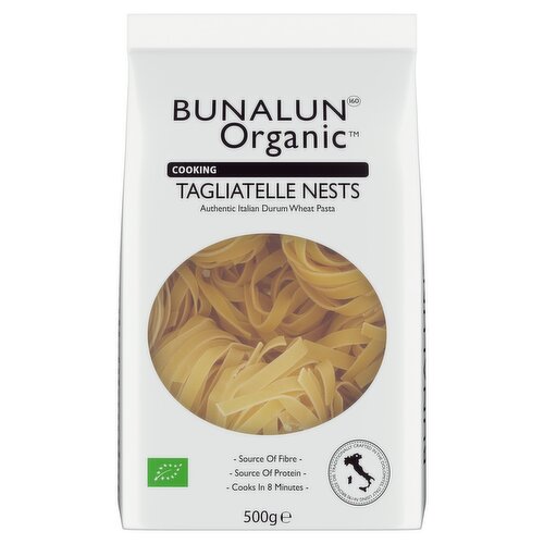 Organic Cooking Tagliatelle Nest<br/><br/><b>Features</b><br/>Organic trust - certified organic<br/>Organics for the real world<br/><br/><b>Lifestyle</b><br/>Organic<br/><br/><b>Pack Size</b><br/>500g ℮<br/><br/><br/><b>Ingredients</b><br/>Organic Durum <span style='font-weight: bold;'>Wheat</span><br/><br/><b>Allergy Advice</b><br/>For allergens, including Cereals containing Gluten, see ingredients highlighted in <span style='font-weight: bold;'>bold</span><br/><br/><br/><b>Storage Type</b><br/>Ambient<br/><br/><b>Storage</b><br/>Store in a cool dry place.<br/>
Best before: see print on closure.<br/><br/><b>Cooking Guidelines</b><br/>Boil - From Ambient - Cook in lots of boiling salted water for 8 minutes. 100g-120g per person.<br/><br/><b>Company Name</b><br/>National Organic Products Ltd.<br/><br/><b>Company Address</b><br/>Park Road,<br/>
Killarney,<br/>
Co. Kerry,<br/>
Ireland.<br/><br/><b>Telephone Helpline</b><br/>00353 (0) 64 6631871<br/><br/><b>Web Address</b><br/>www.nationalorganic.com<br/><br/><b>Return To</b><br/>For information please contact:<br/>
National Organic Products Ltd.,<br/>
Park Road,<br/>
Killarney,<br/>
Co. Kerry,<br/>
Ireland.<br/>
Tel: 00353 (0) 64 6631871<br/>
Fax: 00353 (0) 64 6631881<br/>
Email: info@nationalorganic.com<br/>
Web: www.nationalorganic.com<br/>