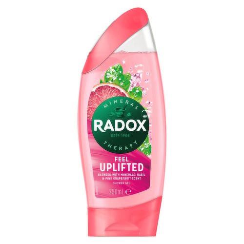 <b>Features</b><br/>RADOX Mineral Therapy Feel Uplifted Shower Gel provides a refreshing shower experience that revives your senses<br/>Our energising shower gel for women is made with a unique blend of herbs and minerals which activates with hot water to cleanse and revive you<br/>Infused with the heavenly scent of basil mixed with the citrusy tang of grapefruit, RADOX Feel Uplifted shower gel leaves your skin feeling refreshed and cleansed<br/>Our invigorating shower gel is suitable for daily use, simply squeeze it out, lather on body and indulge in an uplifting shower experience<br/>Our refreshing body wash is pH neutral and suitable for all skin types<br/>RADOX shower gel rinses off easily, leaving your skin feeling fresh and clean<br/><br/><b>Pack Size</b><br/>250millilitre ℮<br/><br/><br/><b>Ingredients</b><br/>Aqua, Sodium Laureth Sulfate, Cocamidopropyl Betaine, Sodium Chloride, Parfum, Sodium Benzoate, Citric Acid, Sodium Lactate, Tetrasodium EDTA, Maris Sal, Calcium Chloride, Magnesium Sulfate, Citral, Hexyl Cinnamal, Limonene, Linalool, CI 19140, CI 17200<br/><br/><b>Safety Warning</b><br/>CAUTION: Avoid contact with eyes. If eye contact occurs, rinse well with water. If rash or irritation occurs, discontinue use.Avoid contact with eyes. If eye contact occurs, rinse well with water. If rash or irritation occurs, discontinue use.<br/><br/><b>Storage Type</b><br/>Ambient<br/><br/><b>Storage</b><br/>not applicable<br/><br/><b>Preparation and Usage</b><br/>not applicable<br/><br/>Country of Origin - United Kingdom<br/><br/><b>Origin</b><br/>United Kingdom<br/><br/>