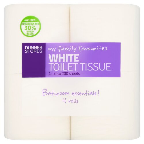 Dunnes Stores My Family Favourites White Toilet Tissue 4 Rolls x 200 Sheets