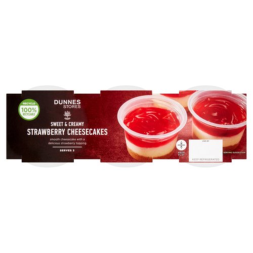 Dunnes Stores Sweet & Creamy Strawberry Cheesecakes 3 x 100g (300g)