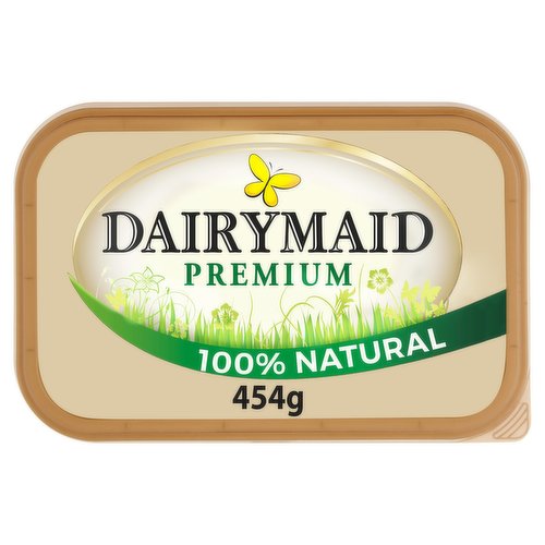 Blended Spread 64%<br/><br/><b>Further Description</b><br/>Green Palm Sustainability<br/>
Dairymaid supports sustainable palm oil production through the Green Palm programme.<br/><br/><b>Features</b><br/>Irish made<br/>Fresh cream<br/>Best for baking<br/>100% natural ingredients<br/>Free from hydrogenated oil<br/>20% less fat than butter<br/>Suitable for vegetarians<br/><br/><b>Lifestyle</b><br/>Suitable for Vegetarians<br/><br/><b>Pack Size</b><br/>454g ℮<br/><br/><b>Usage Other Text</b><br/>Pack contains 45 x 10g servings<br/><br/><b>Usage Count</b><br/>Number of uses - Servings - 45<br/><br/><br/><b>Ingredients</b><br/>Rapeseed Oil<br/>Palm Oil<br/>Water<br/>Cream (<span style='font-weight: bold;'>Milk</span>)<br/>Salt<br/>Colour (Natural Carotene)<br/><br/><b>Allergy Advice</b><br/>For allergens: see ingredients in <span style='font-weight: bold;'>bold</span><br/><br/><br/><b>Storage Type</b><br/>Chilled<br/><br/><b>Storage and Usage Statements</b><br/>Suitable for Home Freezing<br/>Keep Refrigerated<br/><br/><b>Storage</b><br/>Keep refrigerated between 0°C - 5°C.<br/>
Once opened, consume within one month and before Best Before date.<br/>
Suitable for home freezing. If freezing, freeze on day of purchase. Defrost in a refrigerator and use within 1 month.<br/>
For Best Before date - see lid.<br/><br/><b>Storage Conditions</b><br/>Min Temp °C 0<br/>Max Temp °C 5<br/><br/><b>Company Name</b><br/>JDS Foods Ltd.<br/><br/><b>Company Address</b><br/>Churchfield,<br/>
Cork,<br/>
Ireland.<br/><br/><b>Durability after Opening</b><br/>Consume Within - Months - 1<br/><br/><b>Web Address</b><br/>www.jdsfoods.ie<br/><br/><b>Return To</b><br/>JDS Foods Ltd.,<br/>
Churchfield,<br/>
Cork,<br/>
Ireland.<br/>
www.jdsfoods.ie<br/>
