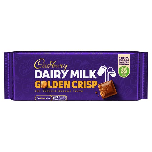 Milk chocolate with golden honeycombed granules (12 %).<br/><br/><b>Further Description</b><br/>Cocoa Life<br/>
Partnering with Fairtrade Foundation<br/>
www.cocoalife.org<br/><br/><b>Features</b><br/>The Classic Creamy Taste<br/>100% Sustainably Sourced Cocoa<br/>Suitable for vegetarians<br/><br/><b>Lifestyle</b><br/>Suitable for Vegetarians<br/><br/><b>Pack Size</b><br/>54g ℮<br/><br/><b>Usage Other Text</b><br/>1/2 x bar = 1 Portion. 2 portions per bar<br/><br/><b>Usage Count</b><br/>Number of uses - Servings - 2<br/><br/><br/><b>Ingredients</b><br/><span style='font-weight: bold;'>Milk</span>**<br/>Sugar<br/>Cocoa Butter<br/>Glucose Syrup<br/>Cocoa Mass<br/>Vegetable Fats (Palm, Shea)<br/>Emulsifiers (E442, E476)<br/>Flavourings<br/>Milk Chocolate: Milk Solids 20 % minimum, actual 23 %<br/>Cocoa Solids 20 % minimum<br/>Contains Vegetable Fats in addition to Cocoa Butter<br/>**The equivalent of 426 ml of Fresh Liquid Milk in every 227 g of Milk Chocolate<br/><br/><b>Allergy Text</b><br/><span style='font-weight: bold;'>May contain Nuts, Wheat.</span><br/><br/><br/><b>Storage Type</b><br/>Ambient<br/><br/><b>Storage</b><br/>Store in a dry place. Protect from heat.<br/><br/><b>Company Name</b><br/>Mondelez UK / Mondelez Ireland<br/><br/><b>Company Address</b><br/>Mondelez UK,<br/>
PO Box 7008,<br/>
Birmingham,<br/>
B30 2PT.<br/>
<br/>
Mondelez Ireland,<br/>
Malahide Road,<br/>
Coolock,<br/>
Dublin 5.<br/><br/><b>Telephone Helpline</b><br/>0800 818181 (UK)<br/>1-800 678708<br/><br/><b>Web Address</b><br/>www.cadbury.ie<br/><br/><b>Return To</b><br/>We are passionate about our great quality Cadbury products. Not completely satisfied? Please contact us:<br/>
Freephone 0800 818181 (UK only).<br/>
Mondelez UK,<br/>
PO Box 7008,<br/>
Birmingham,<br/>
B30 2PT.<br/>
<br/>
Mondelez Ireland,<br/>
Freephone 1-800 678708<br/>
Malahide Road,<br/>
Coolock,<br/>
Dublin 5.<br/>
www.cadbury.ie<br/>