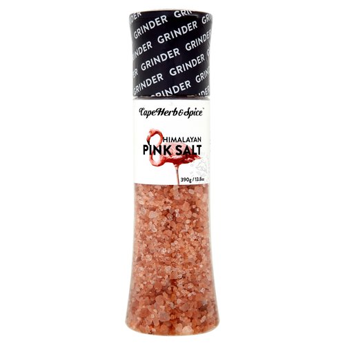 Himalayan Pink Salt<br/><br/><b>Features</b><br/>Halaal<br/>Kosher - Parev<br/><br/><b>Lifestyle</b><br/>Halal<br/>Kosher<br/><br/><b>Pack Size</b><br/>390g ℮<br/><br/><br/><b>Ingredients</b><br/>Pink Salt (100%)<br/><br/><b>Allergy Text</b><br/>Made in a factory which contains Celery, Gluten, Mustard, Sesame Seeds, Soya and Sulphur Dioxide<br/><br/><br/><b>Storage Type</b><br/>Ambient<br/><br/><b>Storage</b><br/>Store in a cool dry place.<br/>
Best before: see base<br/><br/><b>Preparation and Usage</b><br/>Avoid using over steaming pots and always replace cap after use.<br/><br/>Country of Origin - Pakistan<br/>Packed In - South Africa<br/><br/><b>Origin</b><br/>Packed in South Africa, Product of Pakistan<br/><br/><b>Company Name</b><br/>Terry Smyth<br/><br/><b>Company Address</b><br/>PO Box 10331,<br/>
Dublin 18,<br/>
Ireland.<br/><br/><b>Return To</b><br/>Terry Smyth,<br/>
PO Box 10331,<br/>
Dublin 18,<br/>
Ireland.<br/>
Email: terrysmyth@me.com<br/><br/>