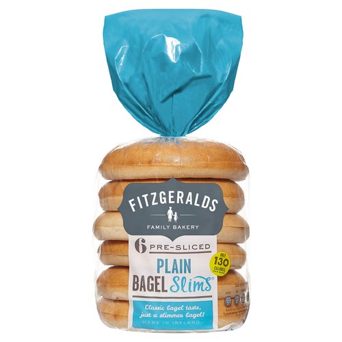 Fitzgeralds Family Bakery 6 Pre-Sliced Plain Bagel Slims 288g