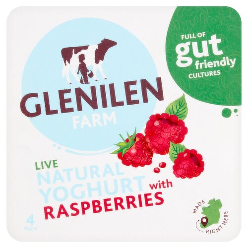 Glenilen Farm Live Natural Yoghurt with Raspberries 4 x 125g